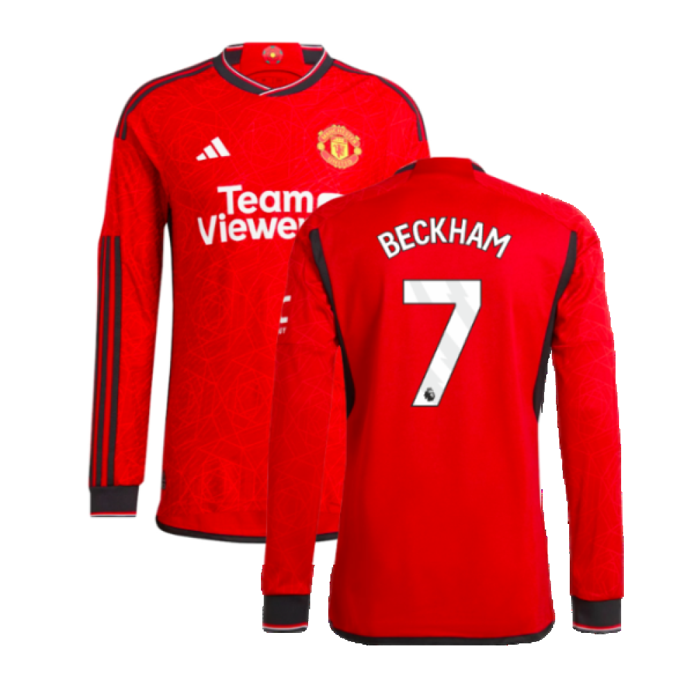 2023-2024 Man Utd Authentic Long Sleeve Home Shirt (Beckham 7)