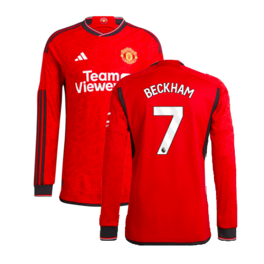 2023-2024 Man Utd Authentic Long Sleeve Home Shirt (Beckham 7)
